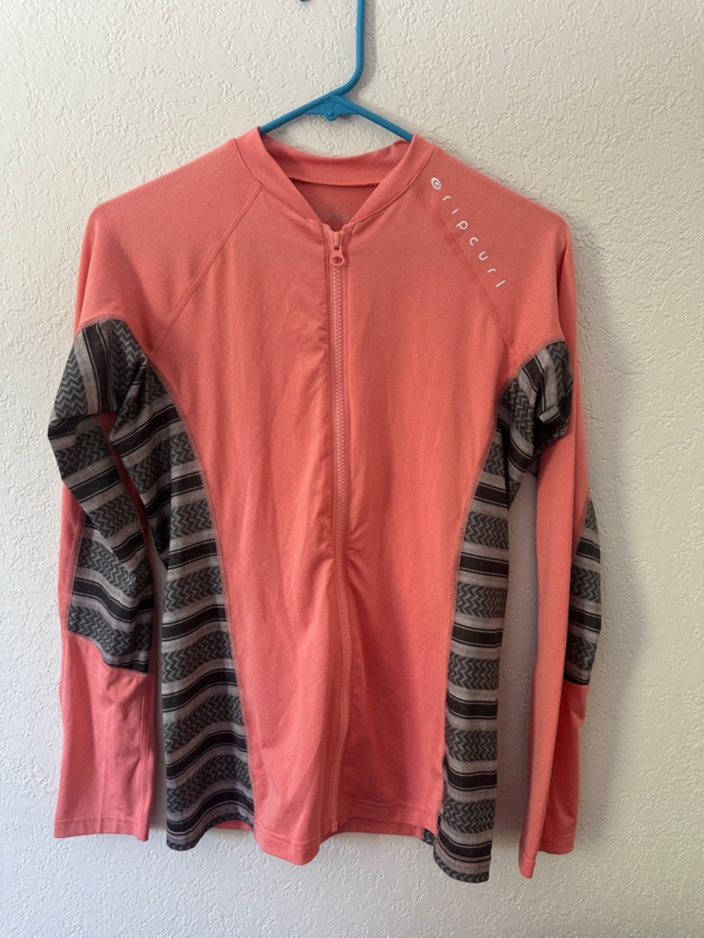 Rip Curl Women’s Coral Zip-Up Rash Guard with Patterned Side Panels